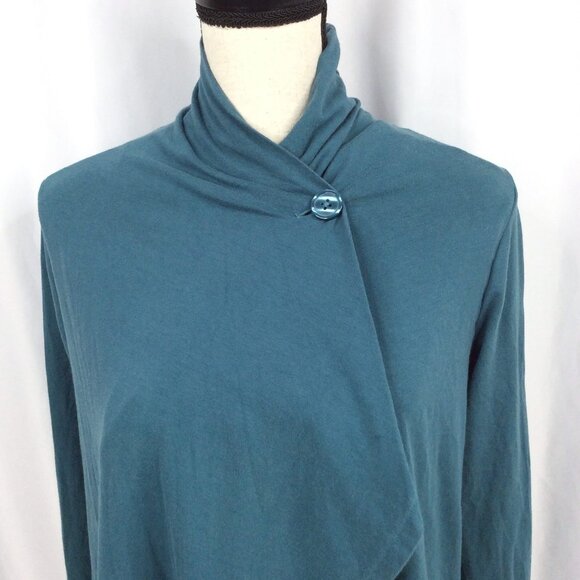 Columbia Wrap Cardigan Womens Size XS Teal Jersey Knit One Button Asymmetrical - Picture 5 of 9